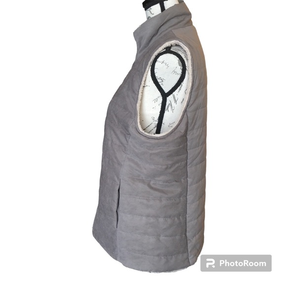 Entro Reversible Shearling Puffer Vest Mocha Gray Size Large EUC - Picture 5 of 12